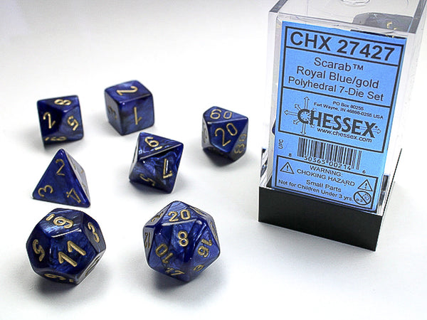Chessex Scarab® Polyhedral Royal Blue / Gold 7-Die Set (16mm)