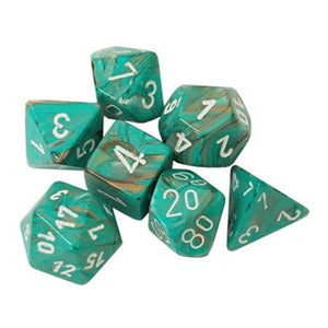 Chessex Marble Polyhedral Oxi-Copper / White 7-Die Set (16mm)